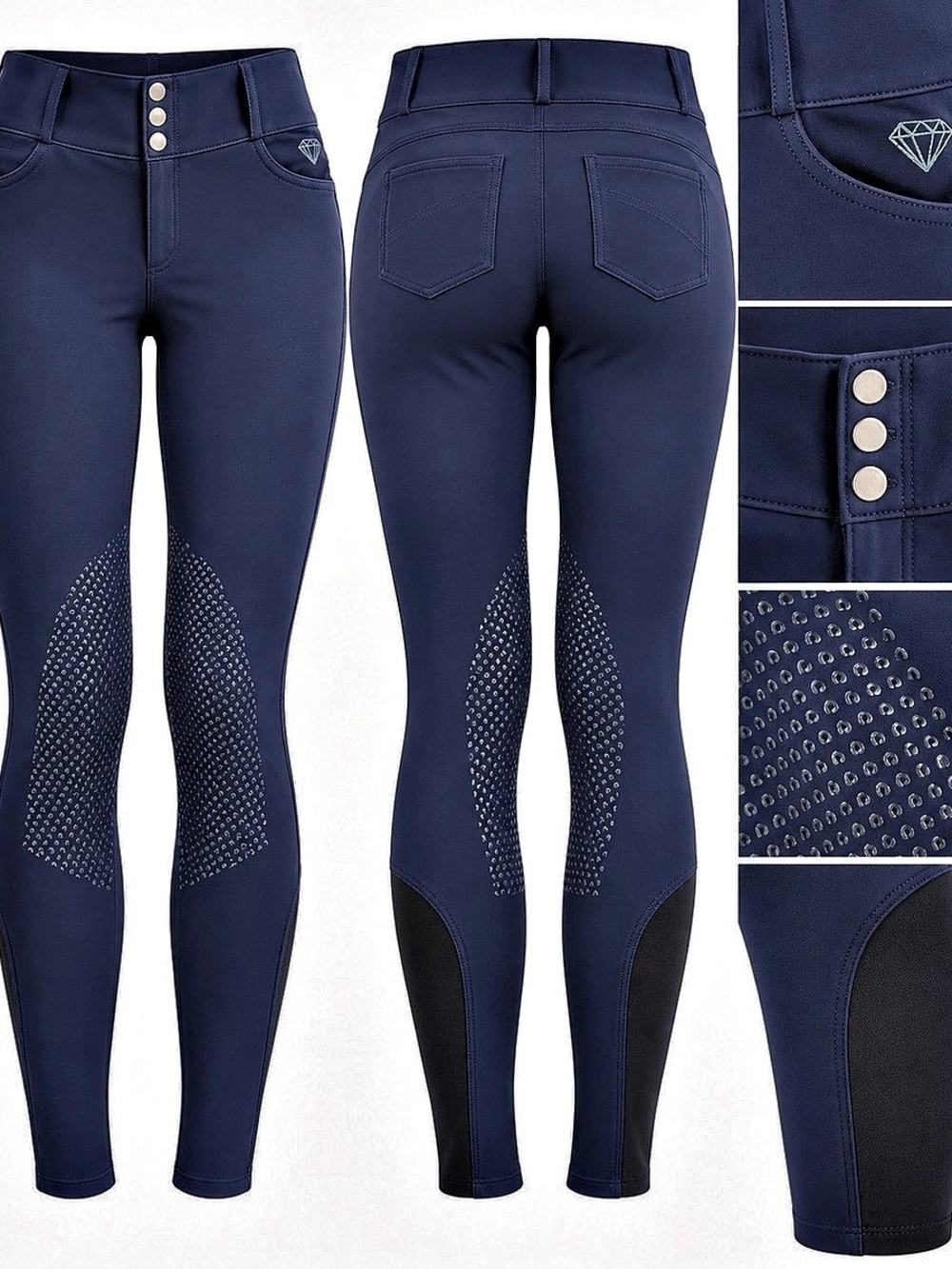 Elation Diamond Bosa Women's Navy Breeches Knee Patch Crotch Seam Repair